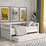 Merax Twin Daybed with Trundle, Solid Wood Captains Bed Twin Size Sofa Bed Frame (White)