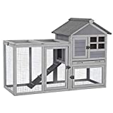 Rabbit Hutch Indoor Bunny Cage Outdoor with Run,Guinea Pig House Pull Out Upper Tray (51.6" L x 25.2" W x 36.2" H, Grey-1 Set)
