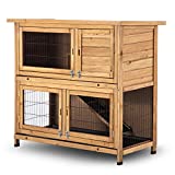 Lovupet Rabbit Hutch Cage with Pull Out Tray, 2 Story Indoor Outdoor Wooden Bunny Cage, Rabbit House with Run Ramp for Guinea, Habitat, Small Animals Pets, 1029