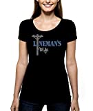 Lineman's Wife RHINESTONE T-Shirt Shirt Tee Bling - lineman line man journeyman electrical electric journey power outage worker technician spouse - Pick Shirt Style - Scoop Neck V-Neck Crew Neck