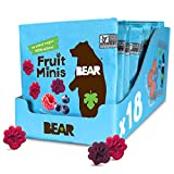 BEAR Real Fruit Snack Minis, Raspberry/Blueberry, No added Sugar, All Natural, Bite Sized Snacks for Kids, Non GMO, Gluten Free, Vegan, 0.7 Oz (Pack of 18)