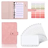 Budget Binder with Cash Envelopes for Budgeting, PU Leather Money Organizer Binder, 6 Ring Cash Binder with 12PCS Clear Zipper Envelopes, 12PCS Budget Sheets, 21PCS Color Labels, A6, Pink