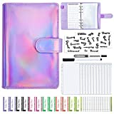 A6 Budget Binder with Zipper Envelopes, Money Organizer for Cash, 12Pcs Clear Budgeting Envelopes Pockets with Budget Saving Bill Sheets & Label Stickers, Budget Planner Cash Stuffing Binder