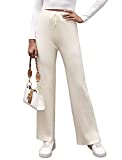 Cowasto Women's Wide Leg Sweatpants High Waisted Drawstring Rib Knit Fall Winter Pants Apricot Medium