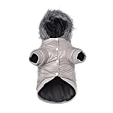 NAMSAN Winter Small Dog Coat Windproof Puppy Hoodie Jacket Snowproof Doggy Parka Snowsuit Warm Cat Clothes Windbreaker with Leash Hole, Gray M