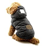 SELMAI Fleece Dog Hoodie Winter Coat for Small Boy Dog Cat Puppy Cotton Hooded Jacket Chihuahua Clothes Grey S