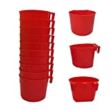 ORIBUKI Cage Cups Birds Feeders Seed Bowl, Chicken Feeding Watering Dish, Rabbit Water Food Hanging Wire Cages Box, 8oz/16oz Coop Cups for Pet Parrot Parakeet Gamefowl Poultry Pigeon (10PCS Red)