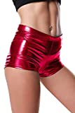 BLACK JACKY Metallic Rave Booty Dance Shorts (Large, Red)