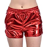 Women's Shiny Metallic Sexy Disco Shorts Hot Pants with Stretch Waist Band (Liquid Red, XL)