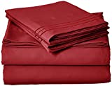 Celine Linen 1800 Series Egyptian Quality Super Soft Wrinkle Resistant & Fade Resistant Beautiful Design on Pillowcases 4-Piece Sheet Set, Deep Pocket Up to 16inch, Queen Burgundy