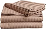 Queen Size Sheet Set - 4 Piece Set - 100% Egyptian Cotton, 400 Thread Count Long-Staple, Best-Bedding Sheets, Fitted Sheet fits Upto 15” deep Pocket Mattress - Easy Fit - Taupe Stripe