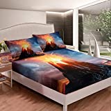 Volcano Bed Sheet Set Volcanic Eruption Bedding Set Fire Mountain Fitted Sheet for Boys Girls Women Men Bedroom Decor Natural Disaster Theme Bed Cover Full Size with 2 Pillow Case