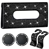 Broxner Set of 5 Diamond Car Tissue Holder, Sterling Rhinestone Car Cup Holder, Sparkly Car Seat Hooks, Black Bling Car Accessories Decor for Women, Cute Girly Auto Interior Accessories …