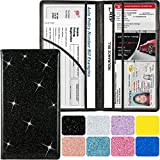 Bling Car Registration and Insurance Holder, PU Leather Car Women Accessories Auto Vehicle Men Document Wallet with Magnetic Closure for ID Card, Essential Paperwork, License by Srandme, Glitter Black