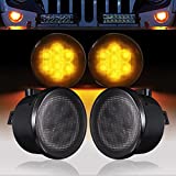Hooke Road JK Front Turn Signal Lights Indicator Blinker Smoked Amber LED Compatible with Jeep JK Wrangler 2007-2018