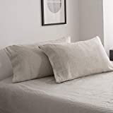 King Linens 100% French Linen Pillowcases with Embroidery - Pack of 2 - Washed Solid Color Natural Flax Soft Breathable - Linen, 20'' x 30''