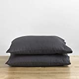 Baloo Linen Pillowcase Set of 2, Pure Natural French Linen, Standard, 20x30 inches, Charcoal