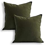 Jeanerlor Set of 2 20"x20" Pillowcase Cousion Cover Decor Cotton Linen with Unique Design to Embellish Balcony/Reception,(50 x 50cm), Olive Green