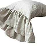 ESASILK Ruffles Linen Pillowcase .Pure Flax Pillow Sham 100% French Linen Ruffled Pillow Cover ,Standard ,Queen ,King Size (Queen, Flax)