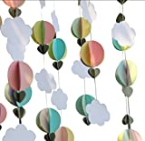 Mybbshower Pastel 3D Clouds Hot Air Balloons Garland Birthday Party Home Nursery Room Decorations Up Up and Away Photo Prop 5 pcs