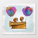 Pioenfly UP Pixar Love is the Greatest Adventure Framed Natural Canvas Wall Art (12" x 12" )