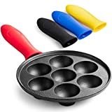 Klee Pre-Seasoned Cast Iron Aebleskiver Pan with 4 Silicone Handle Covers