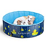 LIFEFAIR Foldable Dog Pool Hard Plastic Pet Swimming Pool for Outside Collapsible Pet Bathing Tub Portable PVC Kiddie Pool for Kids and Medium Dogs with Bath Brush and Carry Bag