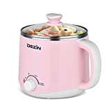 Dezin Electric Hot Pot, Rapid Noodles Cooker, Stainless Steel Mini Pot 1.6 Liter, Perfect for Ramen, Egg, Pasta, Dumpling, Soup, Porridge, Oatmeal with Power Adjustment and Keep Warm Function, Pink