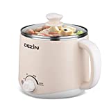 Dezin Electric Hot Pot, Rapid Noodles Cooker, Stainless Steel Mini Pot Perfect for Ramen, Egg, Pasta, Dumplings, Soup, Porridge, Oatmeal with Power Adjustment and Keep Warm Feature, 1.6L, Beige