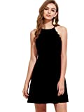 Romwe Women's Sweet Scallop Sleeveless Flared Swing Pleated A-line Skater Dress Black S