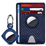 Lopnord Airtag Wallet Holder Slim Minimalist Front Pocker Wallet with Built-in Case Holder for Apple Air tag with 1 Pcs Airtag Silicone Case with Keychain, Wallet for Airtag Card Case for Men Women (BLUE)
