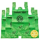[100 per box] | Recyclable Compostable Reusable Biodegradable Plastic T-Shirt Bags | Grocery Shopping Bags | Green Eco Plastic Bags (100 per Pack) | T-Shirt Carryout Bags 100 count Restaurant Quality, Durable, Reusable and Econ Friendly | Measures 11. 5" X 6. 25" X 21"( large size 1/6) , 16 Mic (0. 63 Mil)
