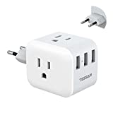 US to Europe Plug Adapter, TESSAN European Travel Power Adaptor with 3 American Outlets 3 USB, USA to EU Italy Spain France Germany Iceland Greece Israel (Type C)