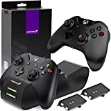 Fosmon Xbox One/One X/One S Controller Charger, [Dual Slot] High Speed Docking/Charging Station with 2 x 1000mAh Rechargeable Battery Packs (Standard and Elite Compatible)