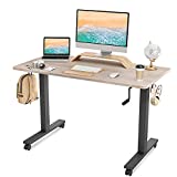 FEZIBO Crank Adjustable Height Standing Desk, 48 x 24 Inches Manual Stand up Desk, Sit Stand Desk with Handle, Home Office Desk with Greige Top and Black Frame