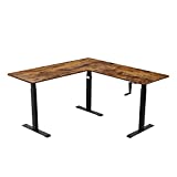UNICOO – L Shaped Crank Height Adjustable Standing Desk, Sit to Stand up Corner Desk, L-Shaped Standing Workstation (Black Frame/Rustic Brown Top- L Shape Crank)