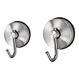 KAWAHA "C"-Shaped SUS 304 Stainless Steel Vacuum Suction Cup Hooks - Removable Bathroom Shower Hook Suction Towel Rack for Towel Hook, Bathrobe and Loofah (2 Pack) (C-Shaped - Brushed Finish)