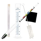 Triple Scale Hydrometer and Test Jar for Wine,Beer,Mead&Kombucha-ABV, Brix and Gravity Test Kit- Combo Set of Hydrometer,250ml Plastic Cylinder,Cleaning Brush and Cloth