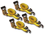 HFS 4pcs 1-1/2 x 15 ft Heavy Duty Ratchet Cargo Tie Down Straps 3000 lbs Dual J-Hooks