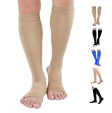 TOFLY Compression Stockings (Pair), Grade Firm Support 20-30mmHg, Opaque, Unisex, Open Toe Knee High Compression Socks for Varicose Veins, Edema, Shin Splints, Nursing, Travel, Beige XL