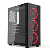 GOLDEN FIELD N18 Computer PC Gaming Case, Mid Tower ATX Case, 3 Red Fans Pre-Installed, Double Tempered Glass Panel, Support ATX/MATX/ITX Motherboard