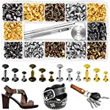 Leather Rivets Kit 420 Sets Double Cap Brass Rivets Leather Studs with 3PCS Setting Tools for Leather Repair and Crafts, 4 Colors and 3 Sizes Jetmore