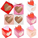 24 Pieces Valentines Boxes Small Valentines Cupcake Boxes with PVC Window for Valentine's Day, Desserts, Biscuits, Cupcake, 3 Inch, Red, Pink, White, Rose Pink