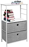 Sorbus Nightstand 2-Drawer Shelf Storage - Bedside Furniture & Accent End Table Chest for Home, Bedroom, Office, College Dorm, Steel Frame, Wood Top, Easy Pull Fabric Bins (White/Gray)