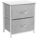 Sorbus Nightstand with 2 Drawers - Bedside Furniture & Night Stand End Table Dresser for Home, Bedroom Accessories, Office, College Dorm, Steel Frame, Wood Top, Easy Pull Fabric Bins (White/Gray)