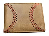 Tan Leather Baseball Seam Bi-Fold Wallet