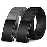 Nylon Ratchet Belt 2 Pack, Web Belts for Men Nylon Belt Automatic Slide Buckle (Black+Grey, S - Fit waist 30"-36")
