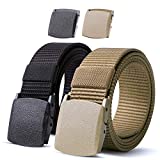 Nylon Military Tactical Men Belt 2 Pack Webbing Canvas Outdoor Web Belt with Plastic Buckle,Fits Pant up to 40 Inch,1-Black&Green Khaki