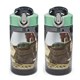 Zak Designs Kids Durable Plastic Spout Cover and Built-in Carrying Loop, Leak-Proof Water Design for Travel, (16oz, 2pc Set), Baby Yoda Bottle 2pk