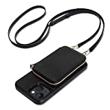 ZVE iPhone 13 Wallet Case Crossbody, iPhone 13 Zipper Phone Case with RFID Blocking Card Holder Wrist Strap Purse Gift for Women Compatible with iPhone 13(6.1 inch)- Black